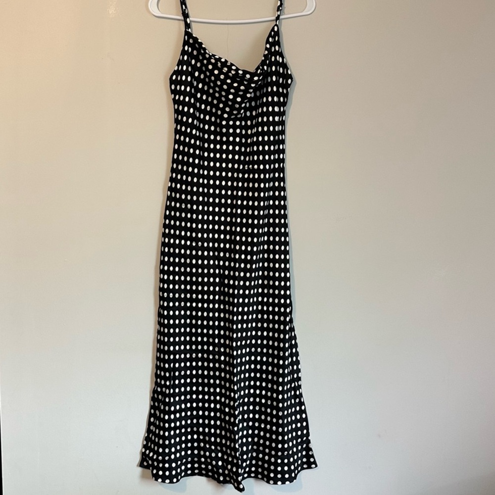 Zara Black and White Polka Dot Midi Slip Dress